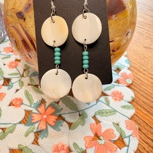 Native American made White and Turquoise Dangle Earrings